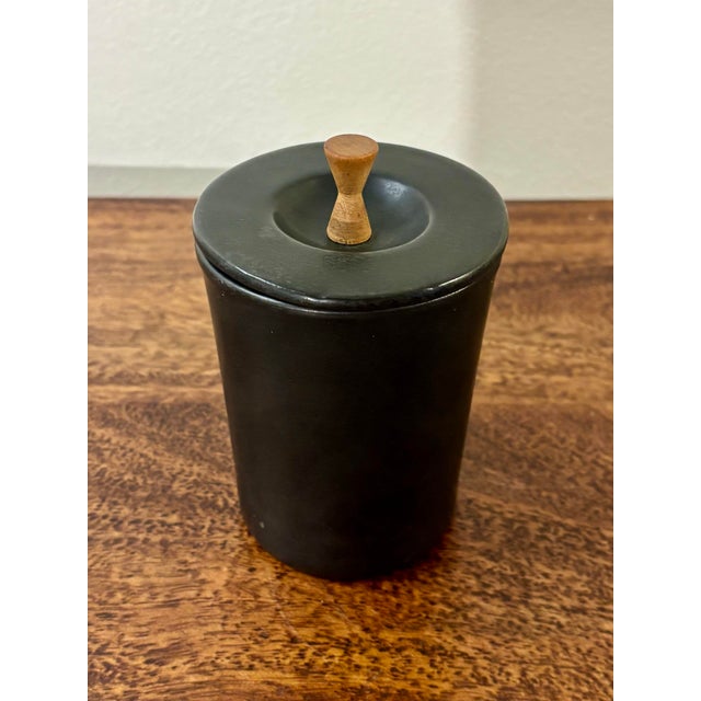 Vintage Mid-Century Modern Studio Ceramic Lidded Jar - Slate Black For Sale In Miami - Image 6 of 7