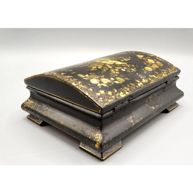 Antique Chinese Export Lacquered Gilt Papier Mache Box For Sale - Image 10 of 12