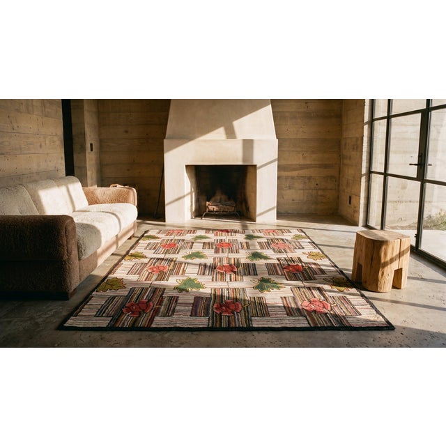 1920s Multicolor Floral Folk Art Antique American Hooked Rug 5'10" X 11'10" Handknotted Wool Carpet For Sale - Image 9 of 9