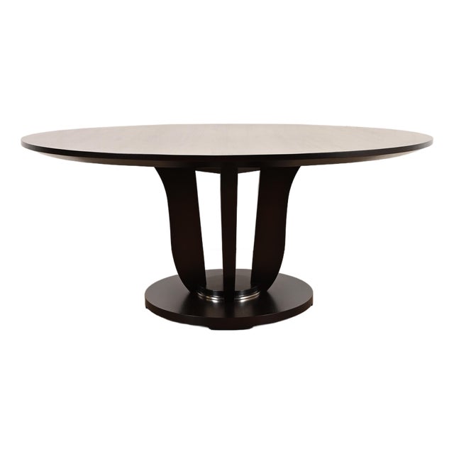 Barbara Barry for Baker Furniture Modern Art Deco Mahogany Pedestal Dining Table, Newly Refinished For Sale