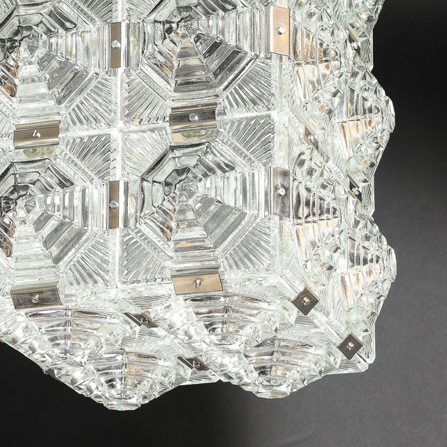 Mid-Century Glass & Chrome Fitted Rectangular Pendant Chandelier by Kinkeldey For Sale - Image 17 of 18