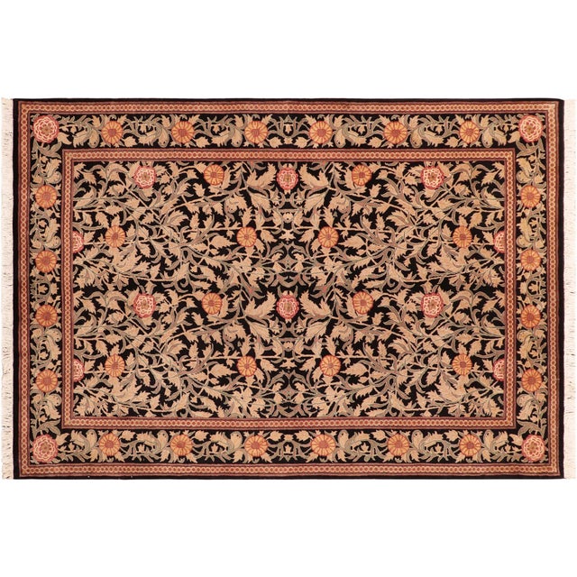 Black Shabby Chic Floral 1990's Pak-Persian Black/Gold Wool Rug - 5'11'' X 8'11'' For Sale - Image 8 of 9