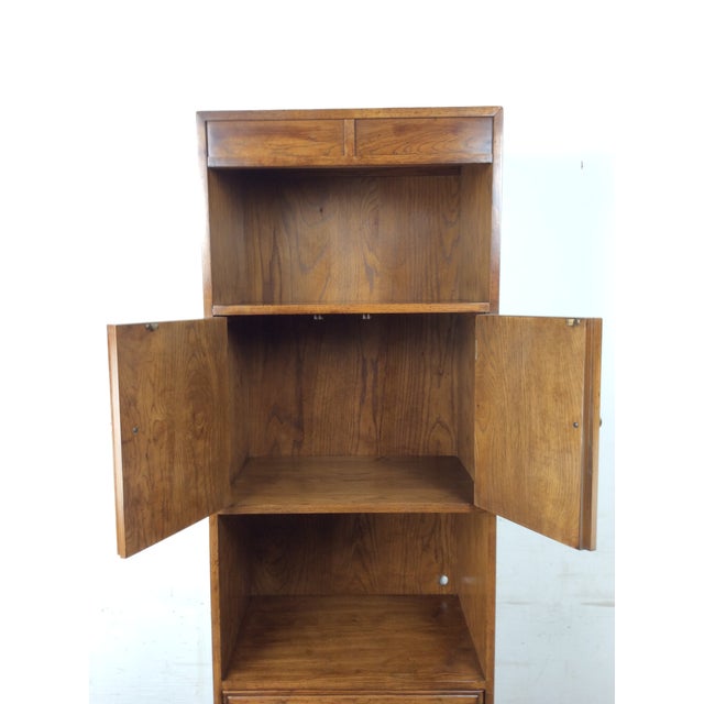 Wood Vintage Campaign Style Oak Wall Unit With Brass Hardware For Sale - Image 7 of 17