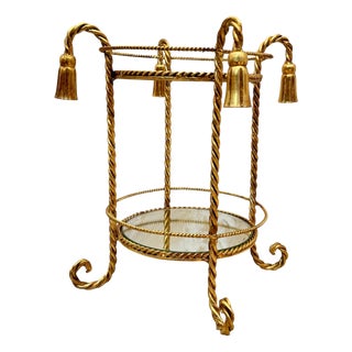Napoleon III Style Hollywood Regency Gilt Metal Rope and Tassels Pedestal Table, Italy, 1970s For Sale