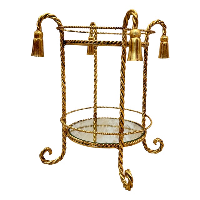 Napoleon III Style Hollywood Regency Gilt Metal Rope and Tassels Pedestal Table, Italy, 1970s For Sale