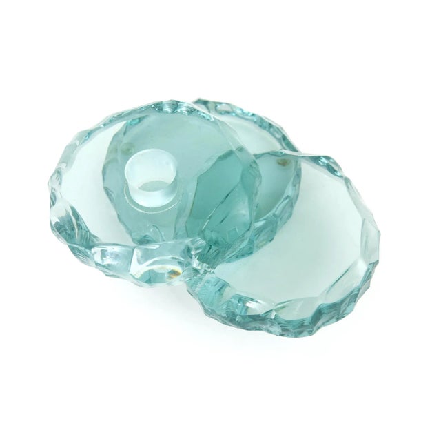 Vintage Signed Sea Green Glass Tiered Candlesticks Pair Of, 1993 For Sale - Image 9 of 11