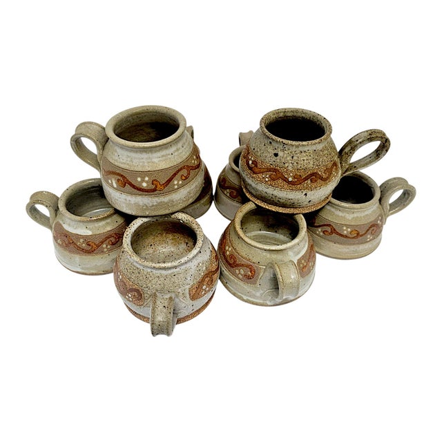 Contemporary Late 20th Century Joy Imai California Studio Pottery Stoneware Mugs, Set of 8 For Sale - Image 3 of 12