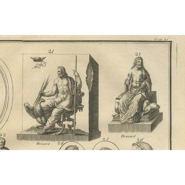 After Bernard de Montfaucon, Roman Statues and Coins, Composite Antiquities Plate with Center Fold, 1721, Engraving For Sale - Image 3 of 10