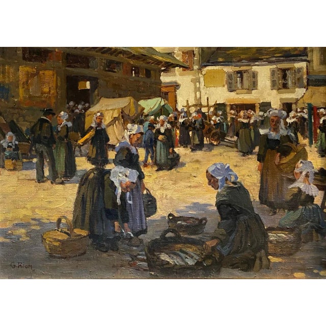 Georges Riom, Concarneau's Market, Oil on Canvas, 1908 For Sale - Image 9 of 9