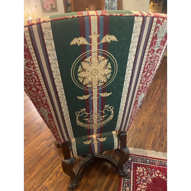 Italian Carved 19th Century Baroque Venetian Upholstered Throne Chair For Sale - Image 4 of 11