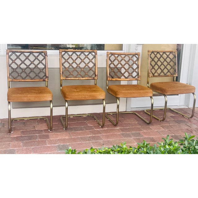1950s Milo Baughman Attr. 1950s Bamboo Rattan Dining Chairs Set of 5 For Sale - Image 5 of 11