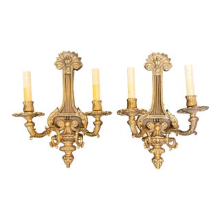 Early 20th Century French Empire Gilt Bronze Wall Sconces, Pair For Sale