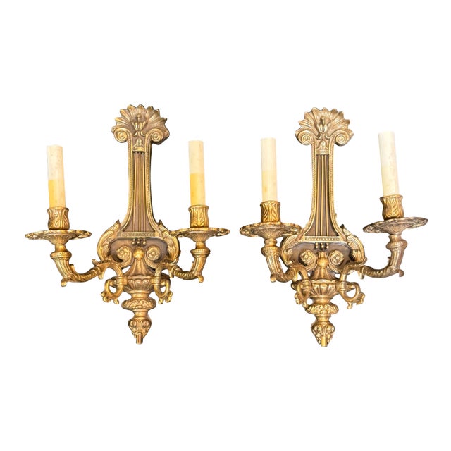 Early 20th Century French Empire Gilt Bronze Wall Sconces, Pair For Sale