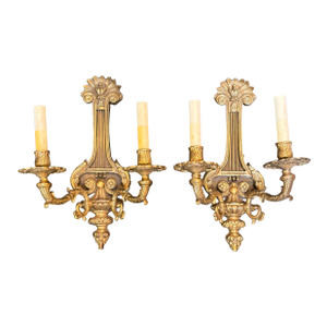 Early 20th Century French Empire Gilt Bronze Wall Sconces, Pair