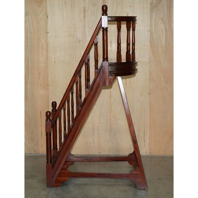 Tall Antique Georgian Style Mahogany Library Steps With Gallery Rail - 5'7" For Sale - Image 4 of 18