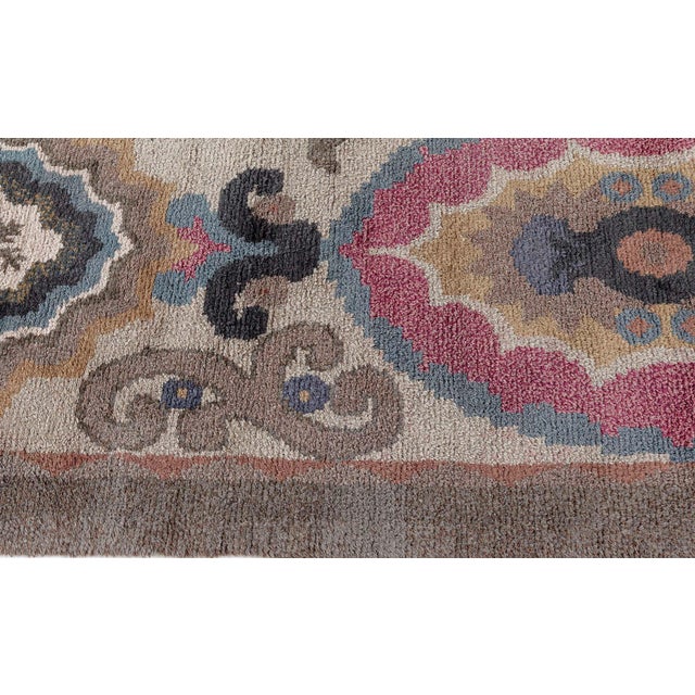 Vintage Swedish Pile Rug Size: 7'6" × 9'7" (228 × 292 cm) This rare vintage Swedish pile rug, hand-knotted circa 1948, is...