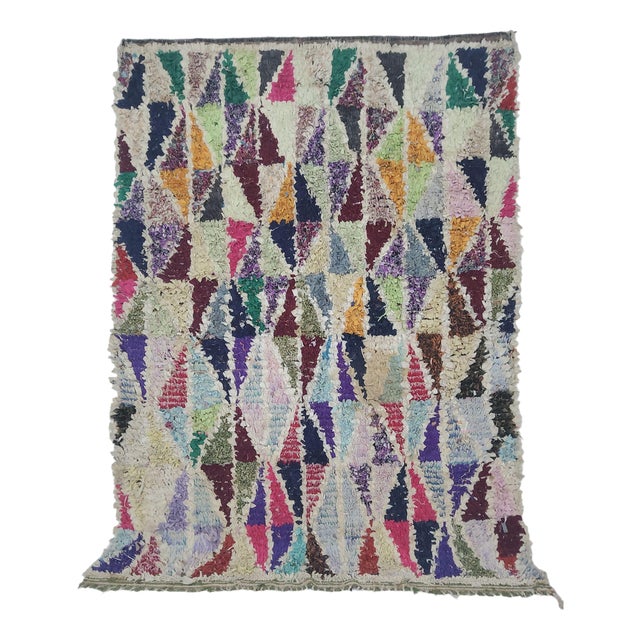 Vintage Boucherouite Hand Knotted Rug For Sale