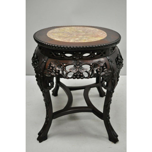Antique Chinese Carved Hardwood Rosewood Marble Top Side Table Chairish