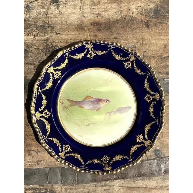 Metal Vintage Gilt Tipped Doulton Burslem Fish Plates - Set of 12 For Sale - Image 7 of 16