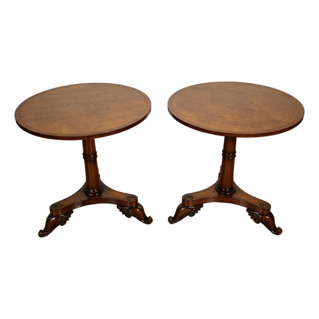 Pair of 1930s English Regency Style Burl Maple Accent Tables Side Tables For Sale