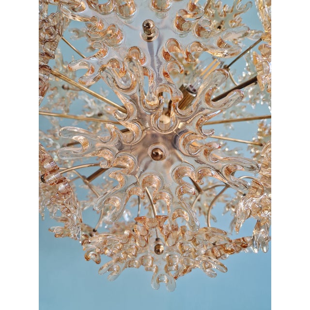 German Sputnik Chandelier in Brass and Amber Murano Glass from Sische, 1960 For Sale - Image 12 of 18