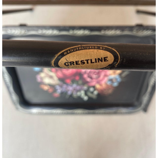 Early 20th Century Mid Century Modern Black Metal Serving Tray on Folding Stand by Crest Line For Sale - Image 14 of 18