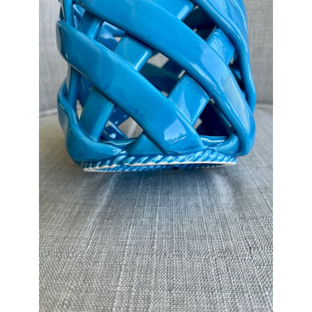 Italian Vintage Blue Primo' Gi Cermaic Woven Basket For Sale - Image 3 of 6