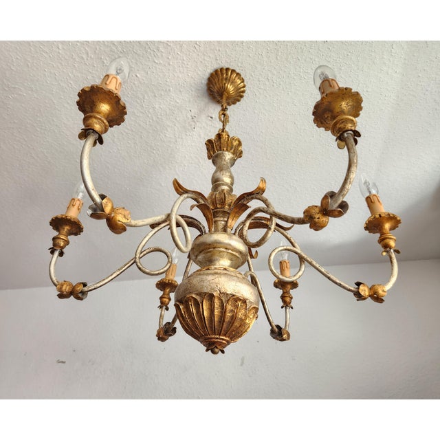 Large Vintage Italian Baroque Hand-Carved Chandelier, 1930s For Sale - Image 11 of 18