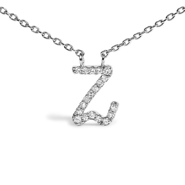 Contemporary 10K White Gold Diamond Accent "Z" Initial Script Style Pendant Necklace For Sale - Image 3 of 5