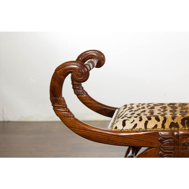 Pair of English Regency Carved Mahogany 19th Century Stools with Scrolling Arms For Sale - Image 10 of 12