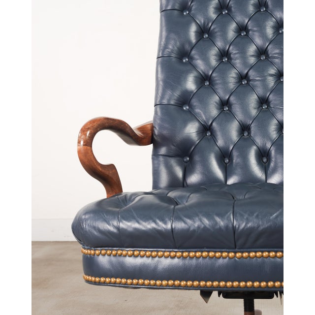 English Regency Style Tufted Leather Executive Office Chair For Sale - Image 14 of 18