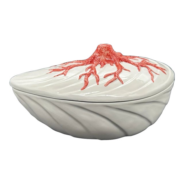 Vintage Italian Pottery White Ceramic Mussel Shell Seafood Soup Tureen For Sale