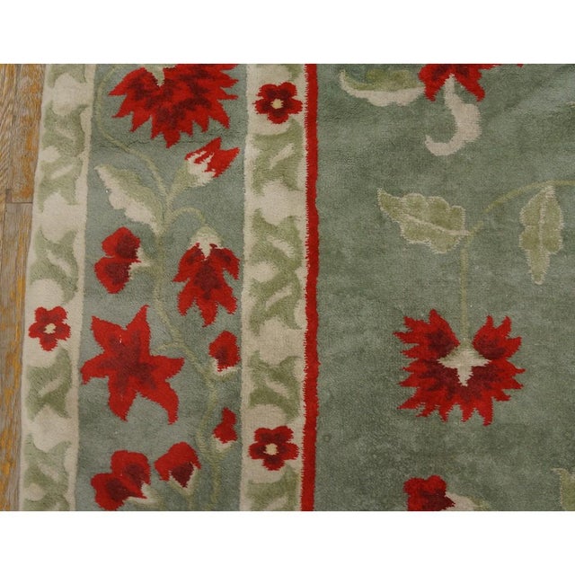 Asparagus 1930s Green Floral Antique Chinese Art Deco Carpet 9'9"x13'8" Knotted Wool Rug For Sale - Image 8 of 11