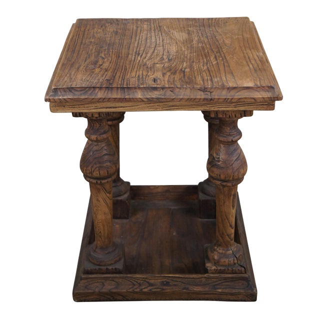 Farmhouse Late 20th Century English Weathered Oak Farmhouse Pedestal Side Table Plant Sculpture Stand For Sale - Image 3 of 12