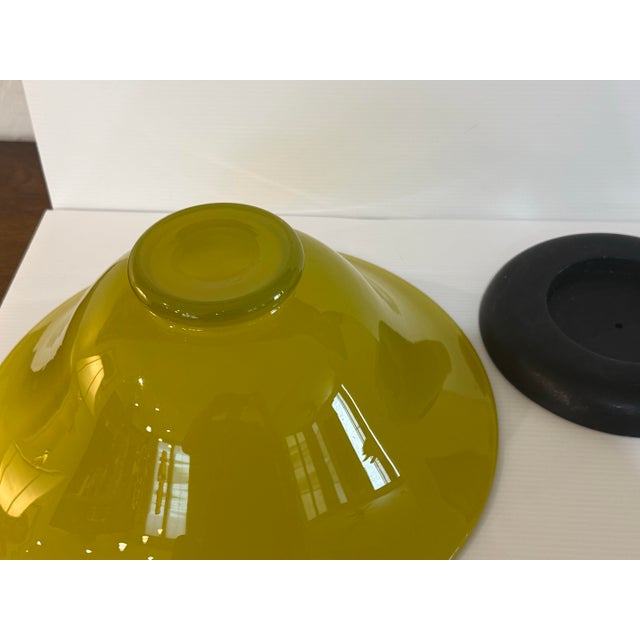 Vintage Mid-Century Mustard Yellow Art Glass Pedestal Bowl 12” Diameter For Sale - Image 9 of 10