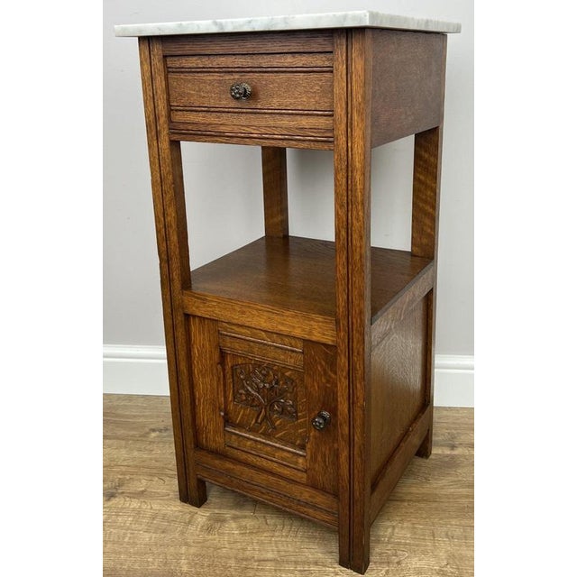 Antique French Oak Bedside Table with Marble Top For Sale - Image 3 of 12