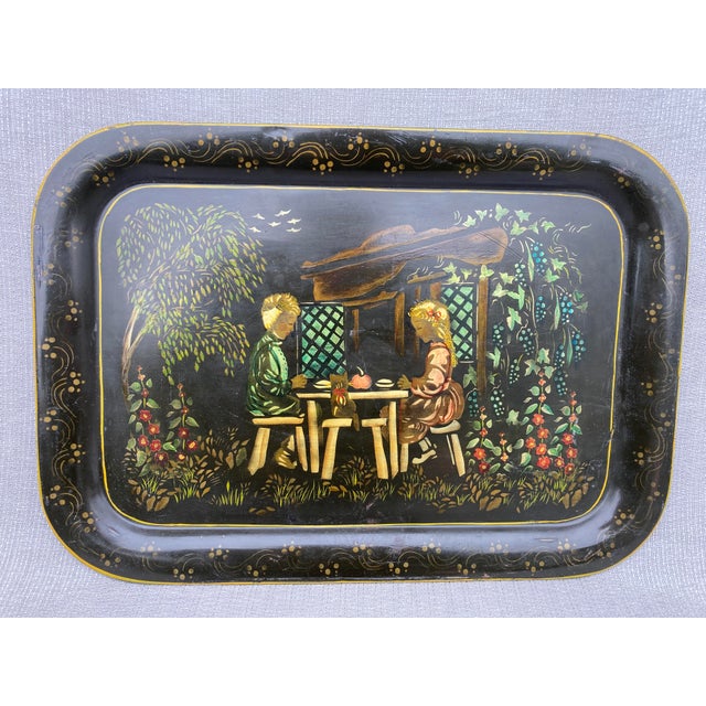 Early 20th Century Antique Tole Painted Tray For Sale - Image 5 of 10