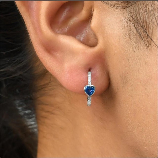 Blue 0.55 CT Natural blue sapphire and 0.18 diamond earrings in 14k gold For Sale - Image 8 of 18