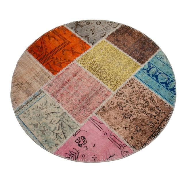 Earthy Colors Turkish Round Rug Hand Knotted Handstitched Living Room Entry Decor - 4'11" Diameter For Sale - Image 6 of 18