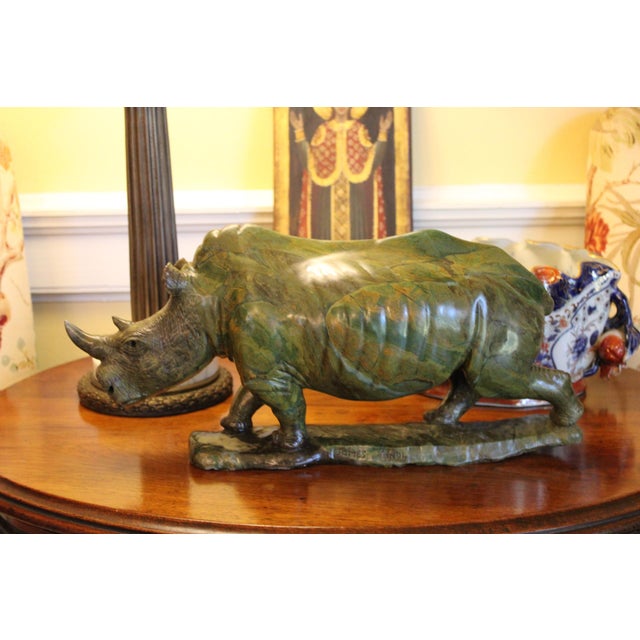 Stone Original James Tandi Signed Verdite Shona Stone Rhinoceros Sculpture, Large For Sale - Image 7 of 14