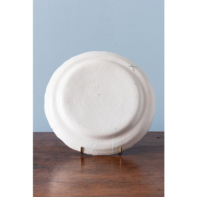 Antique Shaped Ochre Plate with Figure from Moustiers Faience, 1700s For Sale - Image 6 of 7