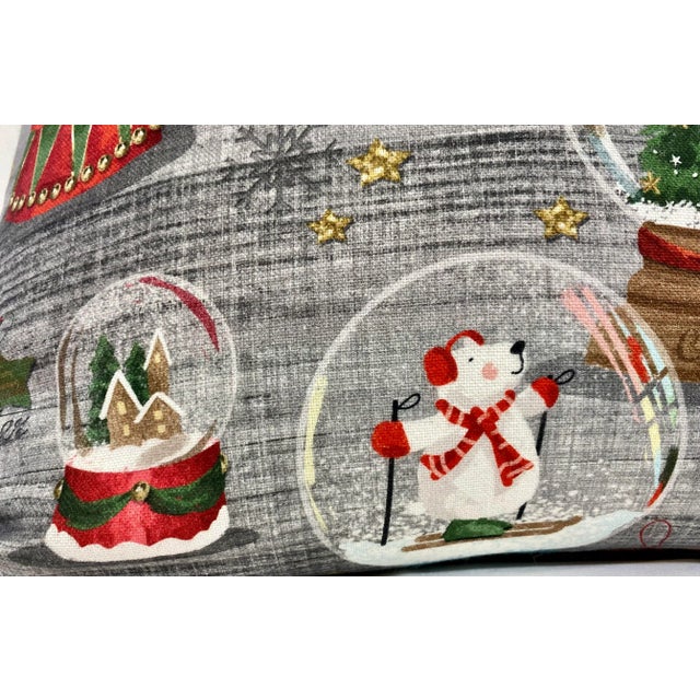 Whimsical 20” Square Snow Globe Themed Christmas Pillow - Made in U K For Sale In Dallas - Image 6 of 13