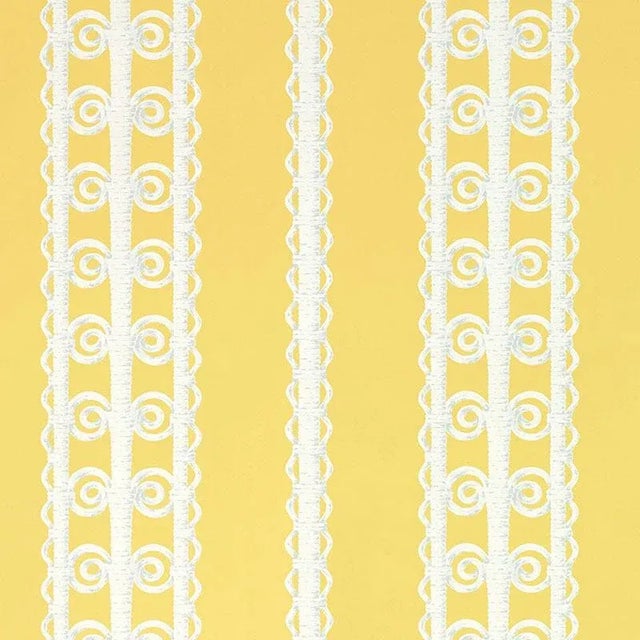 Abstract Sample - Schumacher X Celerie Kemble Wicker Stripe Wallpaper in Lemon Blossom For Sale - Image 3 of 3