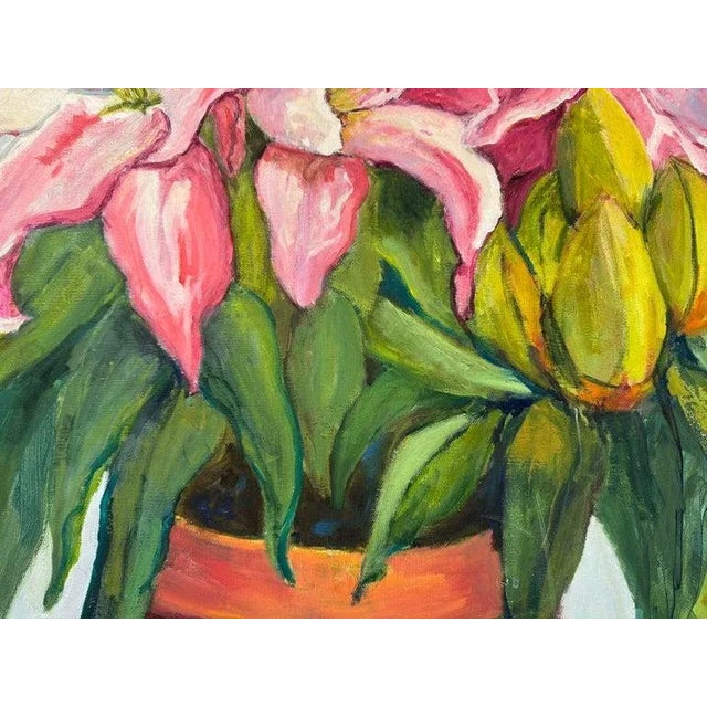Square Impasto Floral Painting of Lilies For Sale - Image 15 of 18