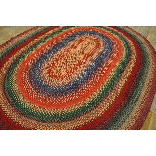 1930s 1930s Multicolor Folk Art Antique Oval American Braided Rug 6'10" X 9'2" Cotton Carpet For Sale - Image 5 of 15