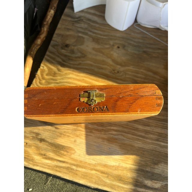 Corona Dominican recpulic wood box with art work inside of surface.