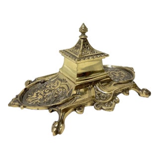 20th Century Solid Brass Japanese Pagoda Inkwell For Sale