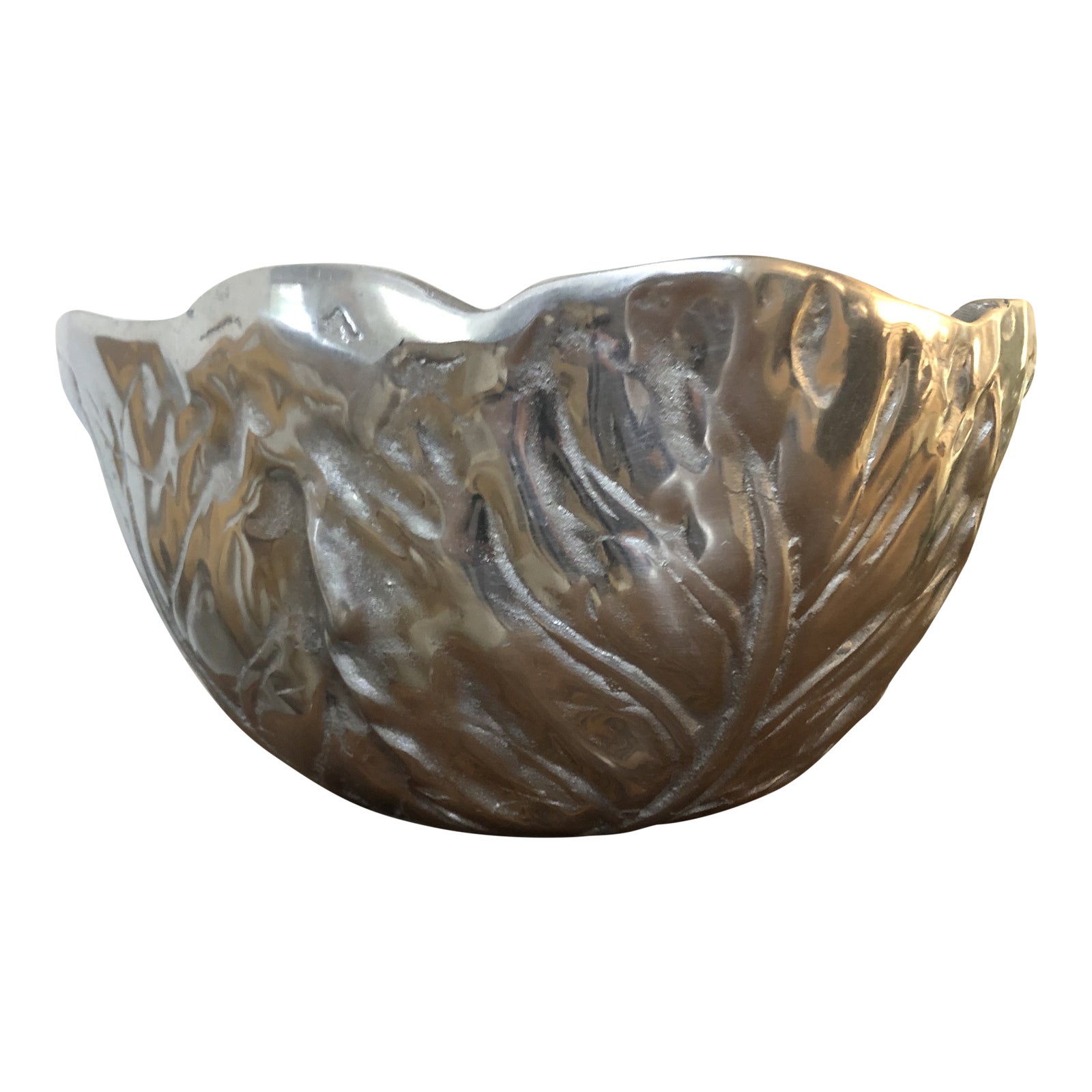 1990s Pewter Serving/Salad Bowl in Lettuce Leaf Pattern Chairish