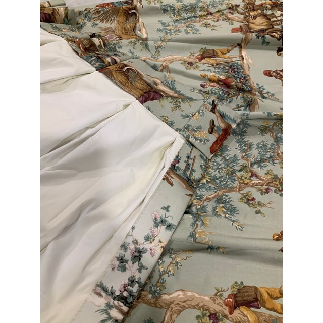 French Country 3 Pair Custom Designer Fabric Multi-Color Toile Drapery Panels / Curtains / Drapes For Sale - Image 3 of 11