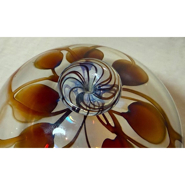 Vintage Hand Blown Signed Detailed Mary Angus Art Glass Iridescent Leaf Vase For Sale - Image 10 of 15